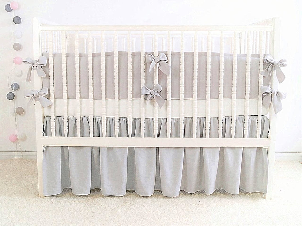 Gray Linen Crib Bedding Set - Moods The Linen Store