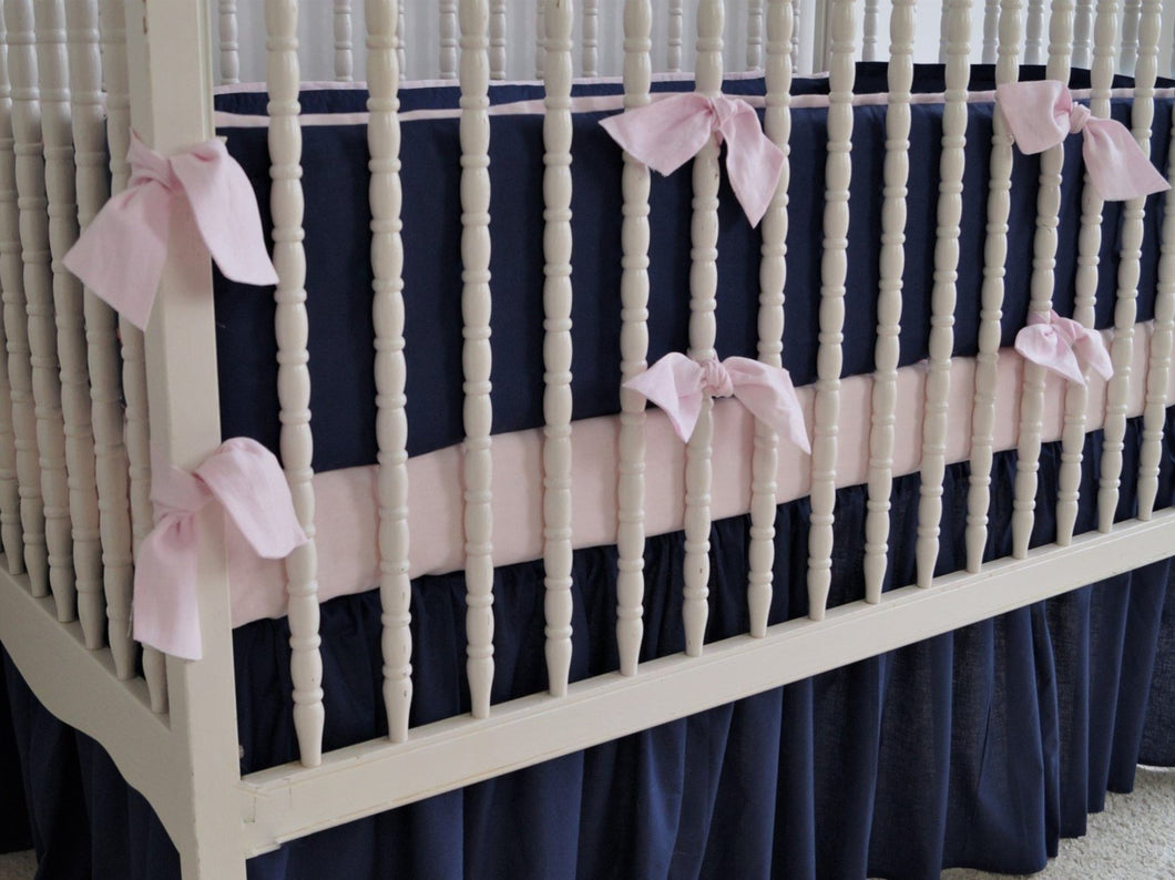 Linen Crib Bedding Set  - Navy blue girl crib bedding - Moods The Linen Store