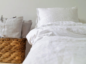 White Linen Duvet Cover - with ties