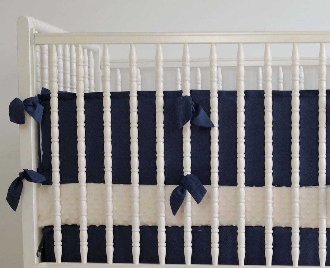 Linen Crib Bumper -  Navy blue crib bedding