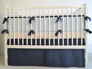 Linen Crib Bedding Set  - Navy blue boy crib bedding - Moods The Linen Store