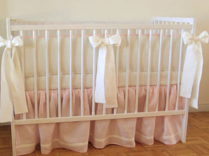 Pink Linen Crib Bedding Set - Girl Nursery - Moods The Linen Store