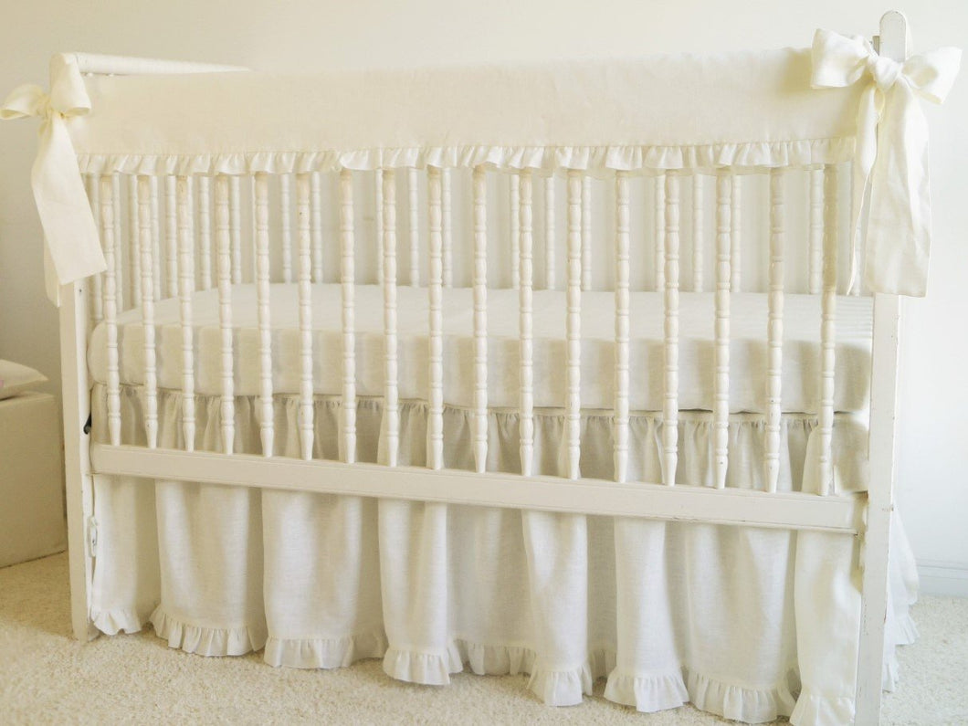 Crib Rail Cover - White linen crib bedding - Moods The Linen Store