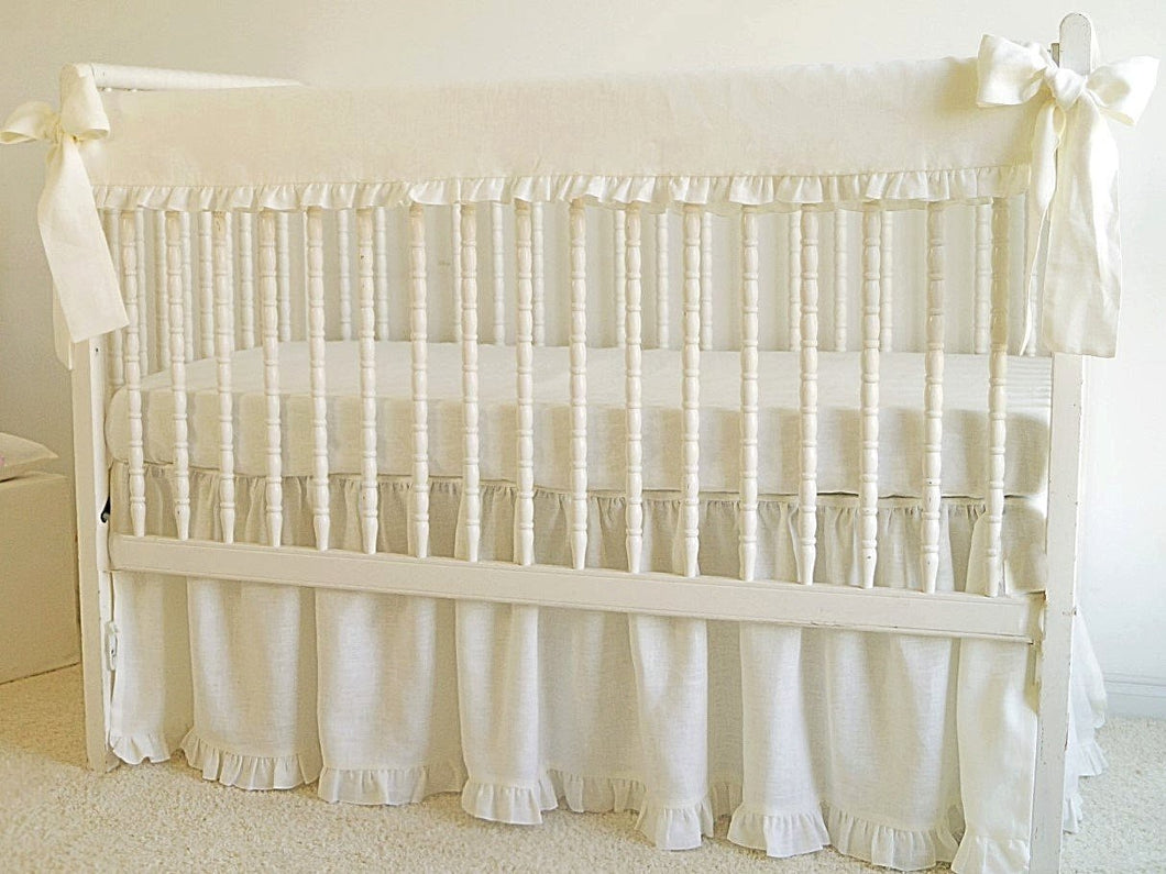 Crib Rail Cover - White linen crib bedding - Moods The Linen Store