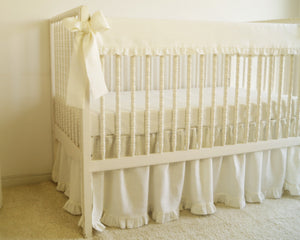 Crib Rail Cover - White linen crib bedding - Moods The Linen Store