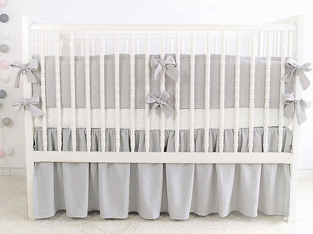 Gray Linen Crib Bedding Set - Moods The Linen Store