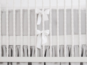 Gray Linen Crib Bedding Set - with white ties - Moods The Linen Store