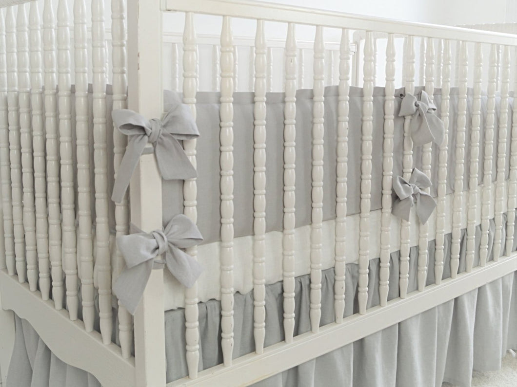 Gray Linen Crib Bedding Set - Moods The Linen Store