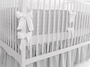 Gray Linen Crib Bedding Set - with white ties - Moods The Linen Store