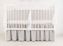 Gray Linen Crib Bedding Set - with white ties - Moods The Linen Store