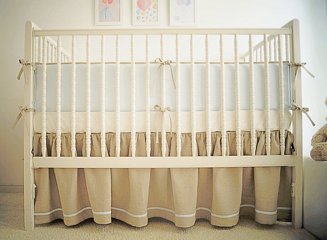 Linen Crib Bedding Set - Boy Nursery - Moods The Linen Store