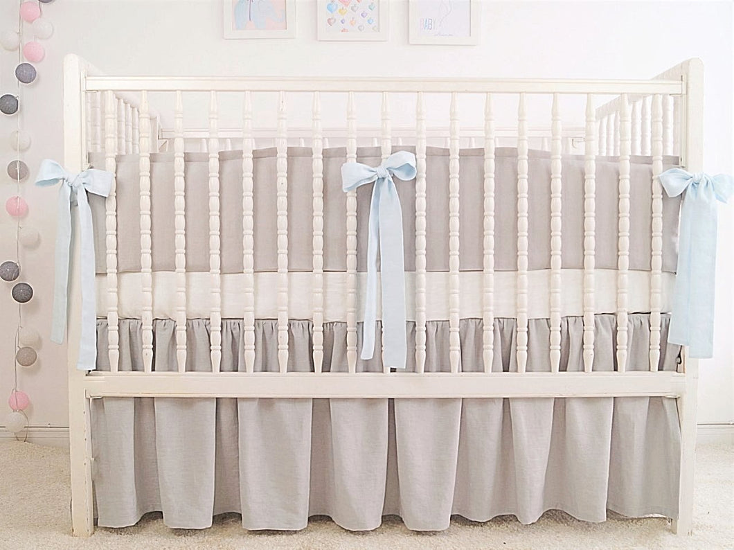 Linen Crib Bedding Set - Boy Nursery - Moods The Linen Store