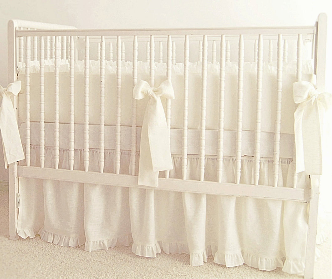 Linen Crib Bedding Set - Ivory Linen - Moods The Linen Store