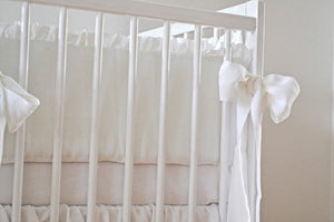 White  Linen Crib Bedding Set -  With Ruffles - Moods The Linen Store