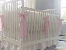 White  Linen Crib Bedding Set -  With Ruffles - Moods The Linen Store