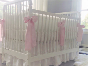 White  Linen Crib Bedding Set -  With Ruffles - Moods The Linen Store