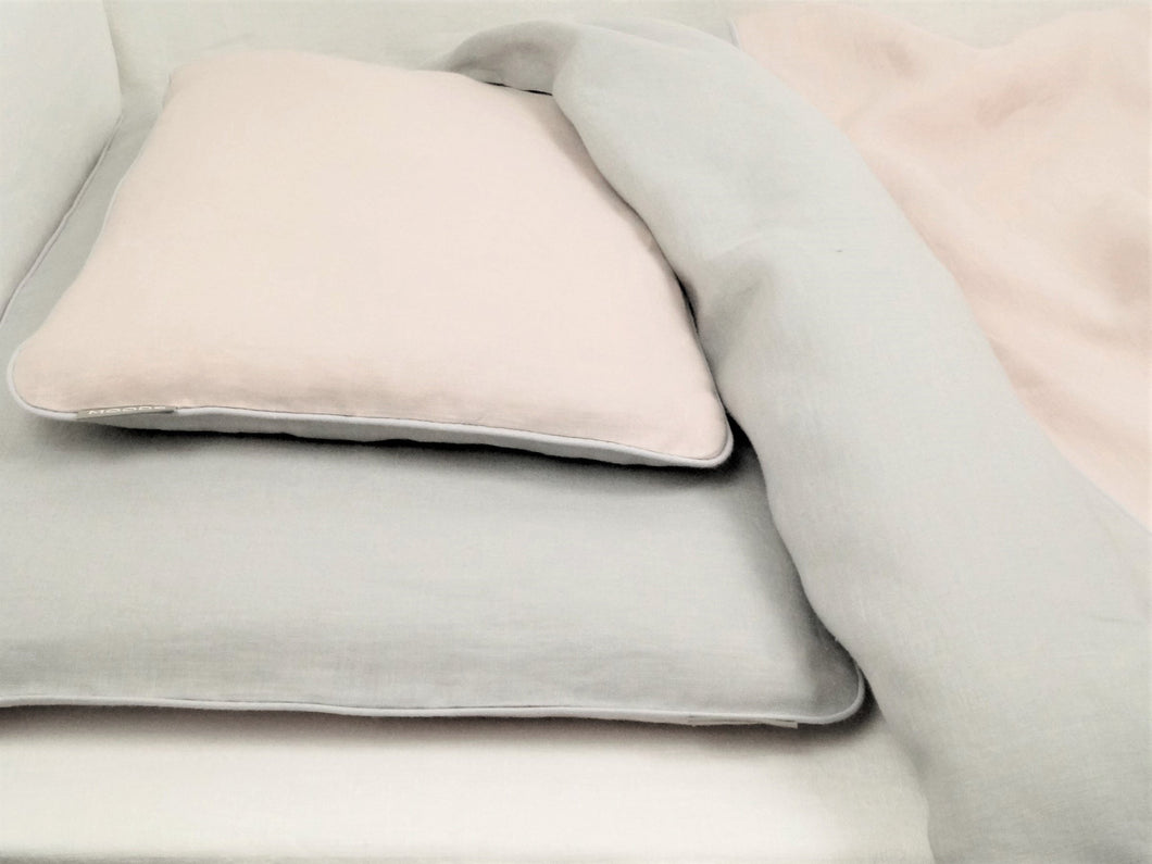 Linen Baby Bedding - dusty pink with gray baby bedding