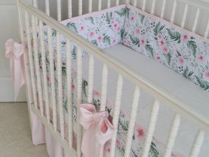 Pink  Crib Bedding Set -  Floral, girl bedding - Moods The Linen Store