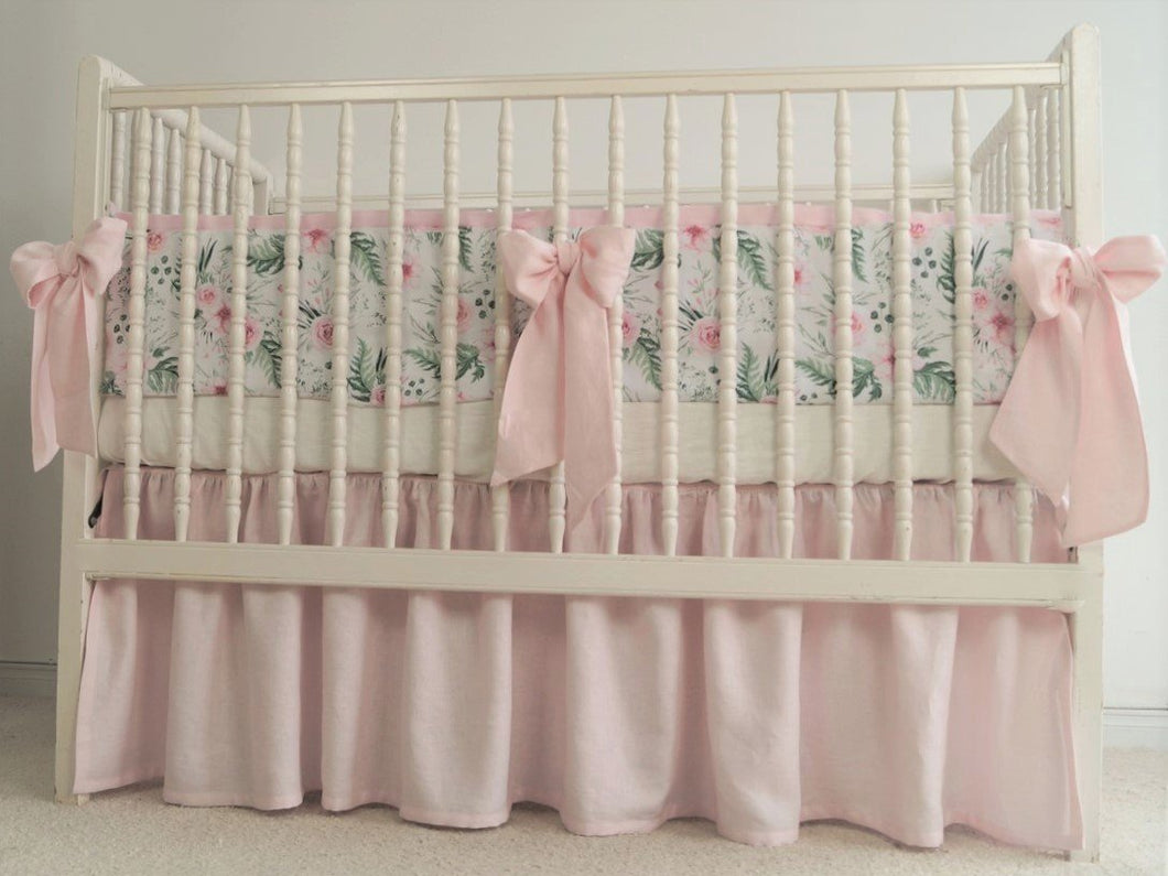 Pink  Crib Bedding Set -  Floral, girl bedding - Moods The Linen Store