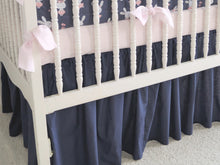 Linen Crib Bedding Set  - Navy blue girl crib bedding - Moods The Linen Store