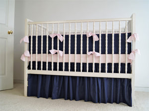 Linen Crib Bedding Set  - Navy blue girl crib bedding - Moods The Linen Store