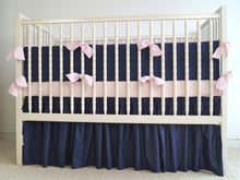 Linen Crib Bedding Set  - Navy blue girl crib bedding - Moods The Linen Store