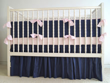Linen Crib Bedding Set  - Navy blue girl crib bedding - Moods The Linen Store