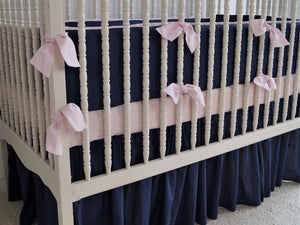 Linen Crib Bedding Set  - Navy blue girl crib bedding - Moods The Linen Store