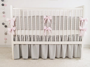Gray Linen Crib Bedding Set - girl crib bedding - Moods The Linen Store