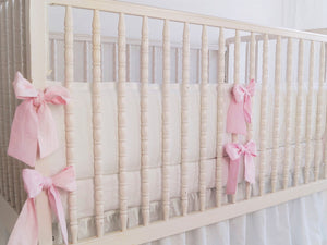 White Linen Crib Bedding Set ; Girl crib bedding