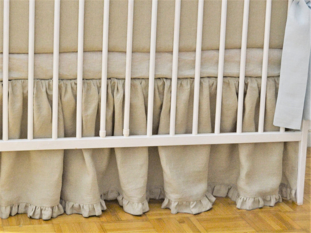 Linen Crib Skirt - natural  with ruffle