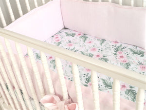 Pink Linen Crib Bedding Set -  girl bedding - Moods The Linen Store