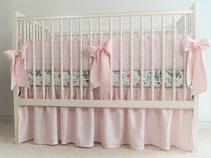 Pink Linen Crib Bedding Set -  girl bedding - Moods The Linen Store