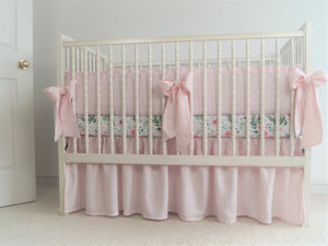 Pink Linen Crib Bedding Set -  girl bedding - Moods The Linen Store