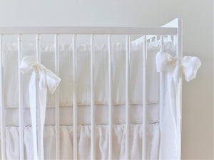 White  Linen Crib Bedding Set -  With Ruffles